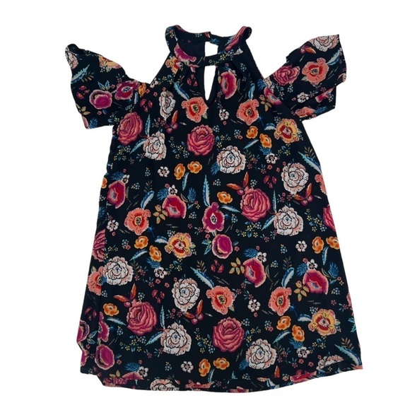 Lily Rose Black Floral Cold Shoulder High Neck Mini Dress Size Medium Women’s - Picture 1 of 5